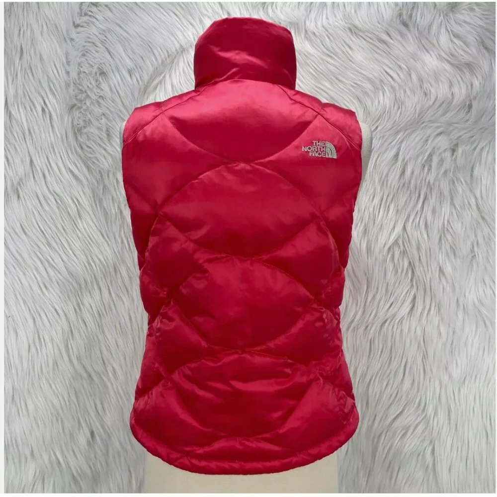 The North Face Bright Pink Vest 550 Goose Down Full Zip Insulated Quilted Winter - Picture 3 of 16